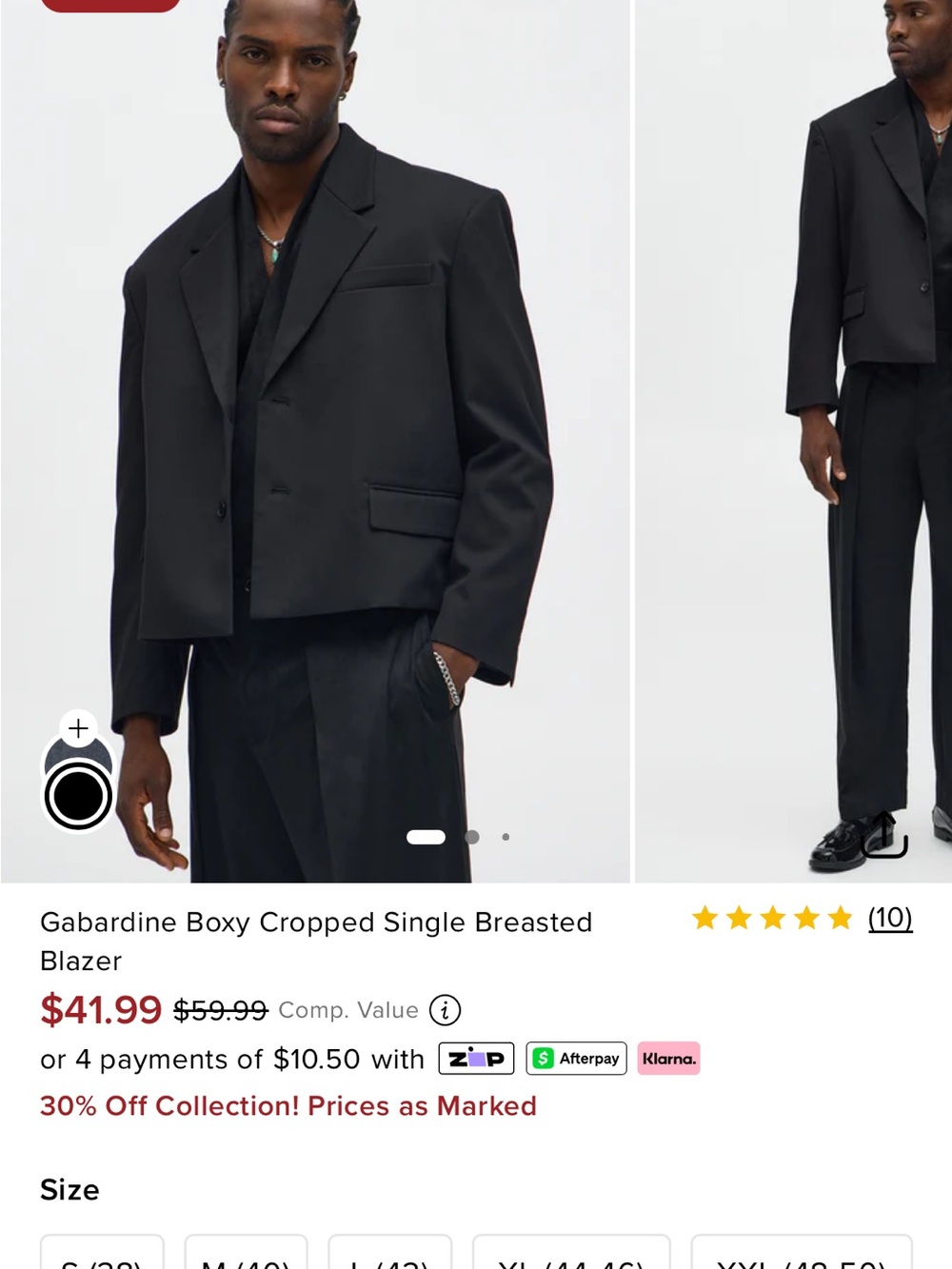 Boxy Cropped Single-Breasted Blazer - Black